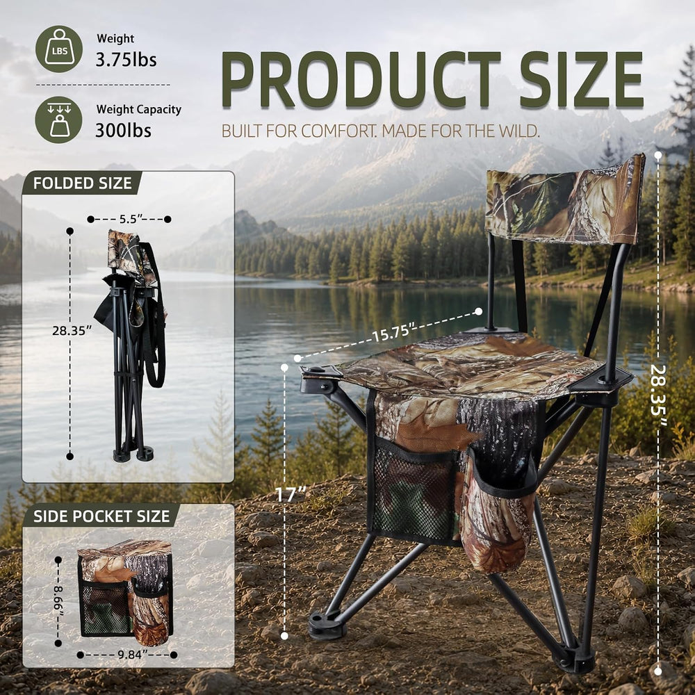 FUNHORUN Portable Folding Hunting Chair with Backrest & Storage Pocket