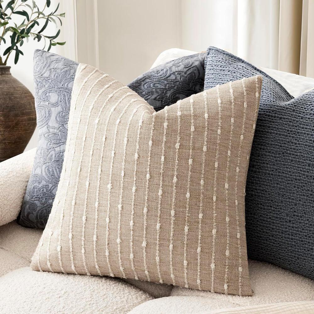 Foindtower Decorative Striped Boucle Throw Pillow Cover 22x22 Natural Beige