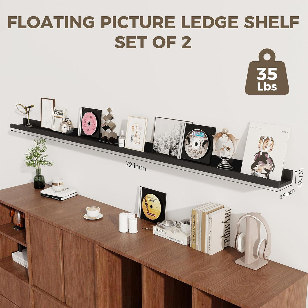 Axeman 72 Inch Floating Shelves, Black Picture Ledge Shelf Set of 2