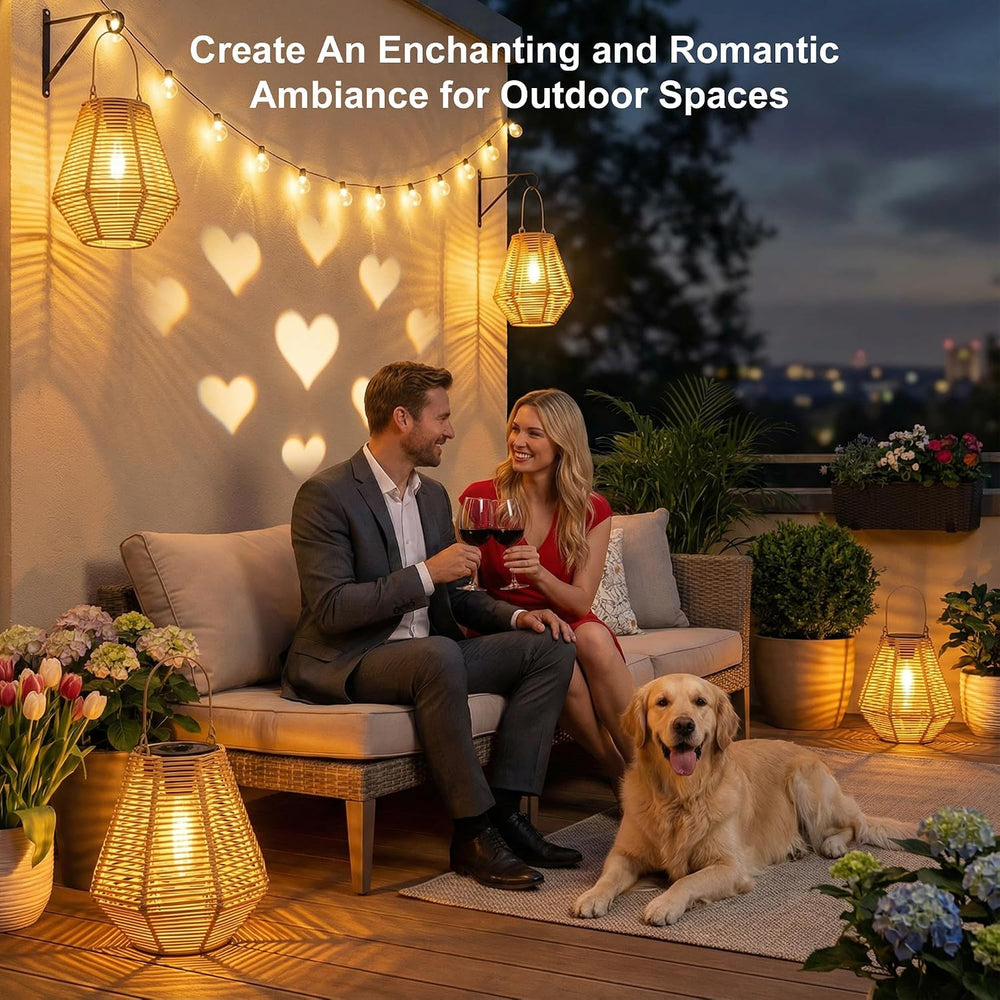 Solar Lanterns, 2 Pack Rattan Hanging Lights Outdoor Waterproof for Patio