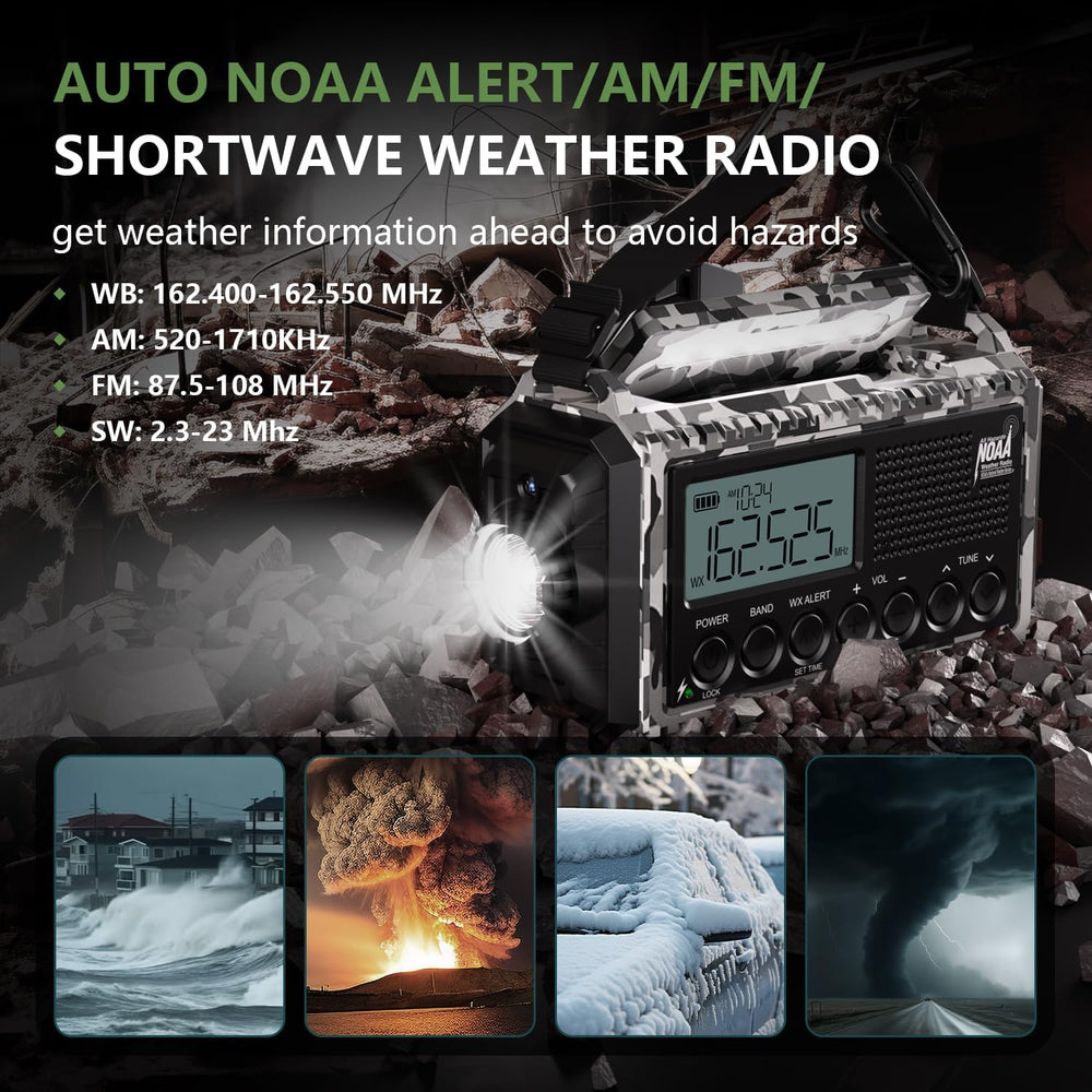 NOAA Emergency Weather Radio with Auto Alert, Solar Hand Crank, 12000mAh