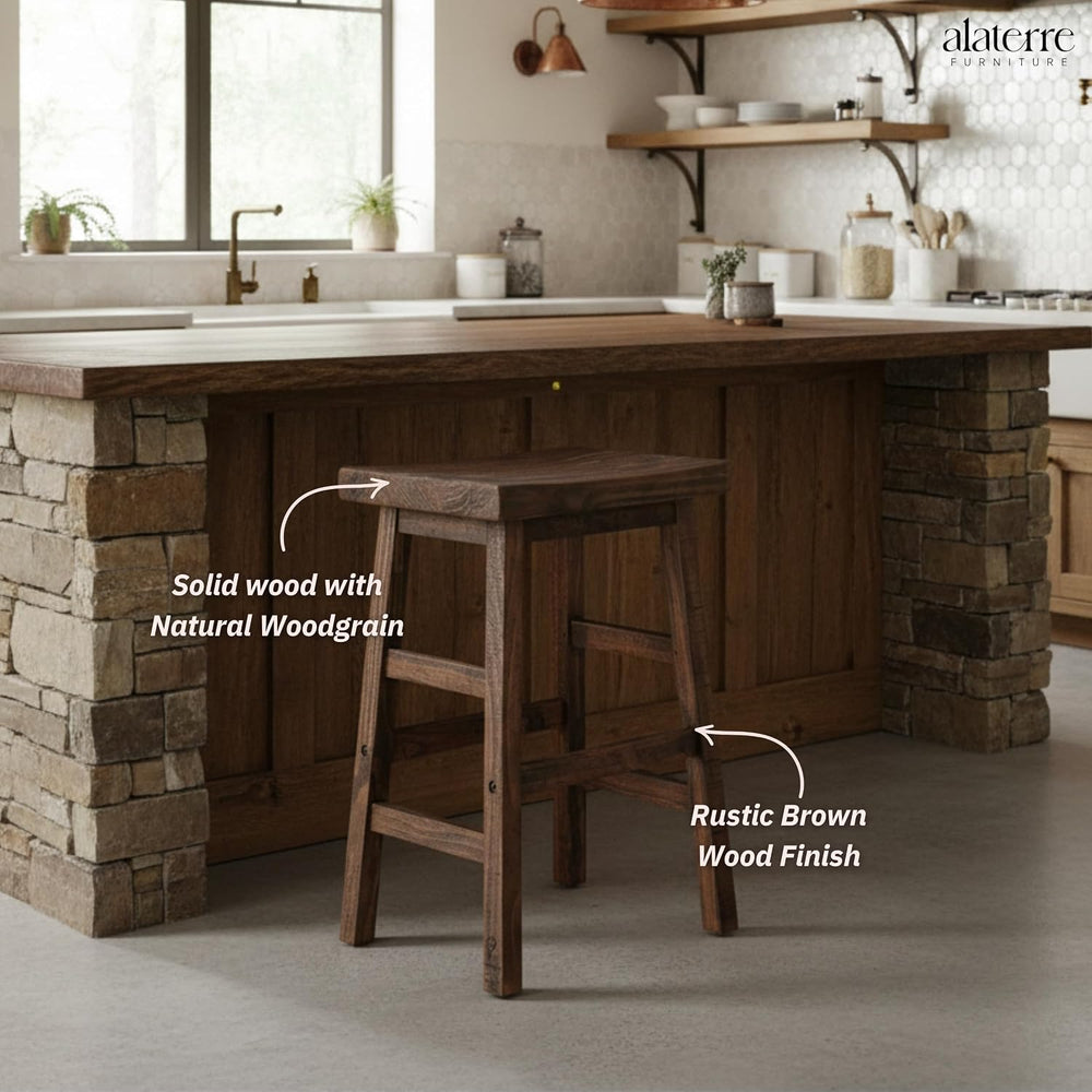 Alaterre Pomona Solid Wood Dining Bar Stool, Rustic Brown, 26 Inch