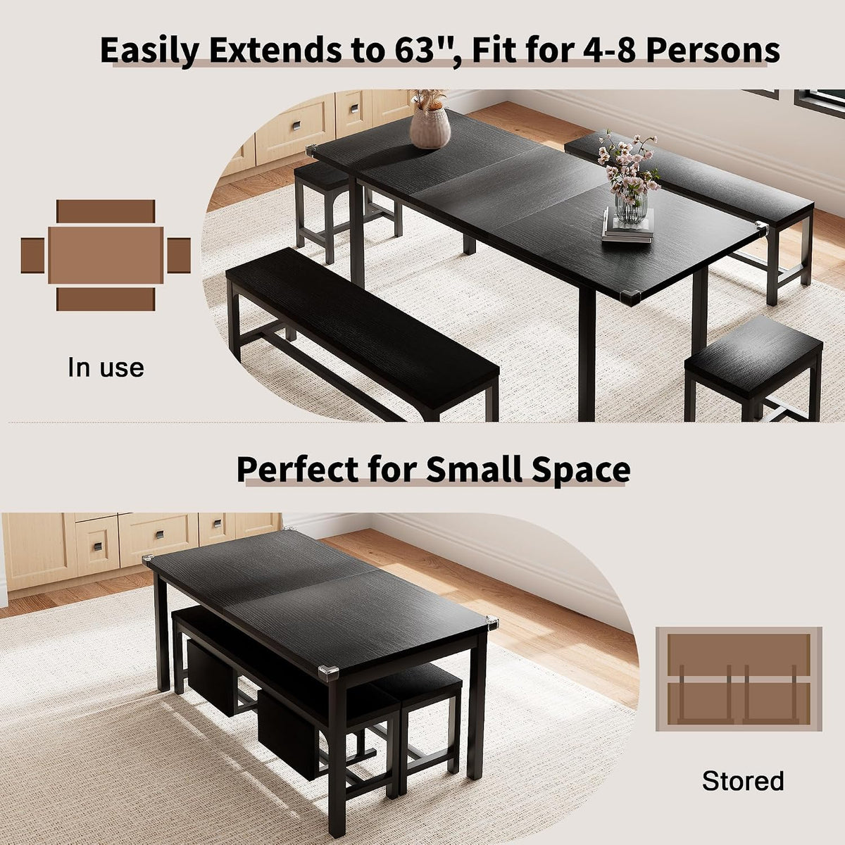 einhomn 5-piece dining table set for 4-6, 63", close-up detail