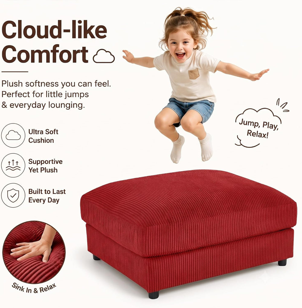 Mofolit 40" Rectangle Corduroy Ottoman Oversized Upholstered Footrest(Red)