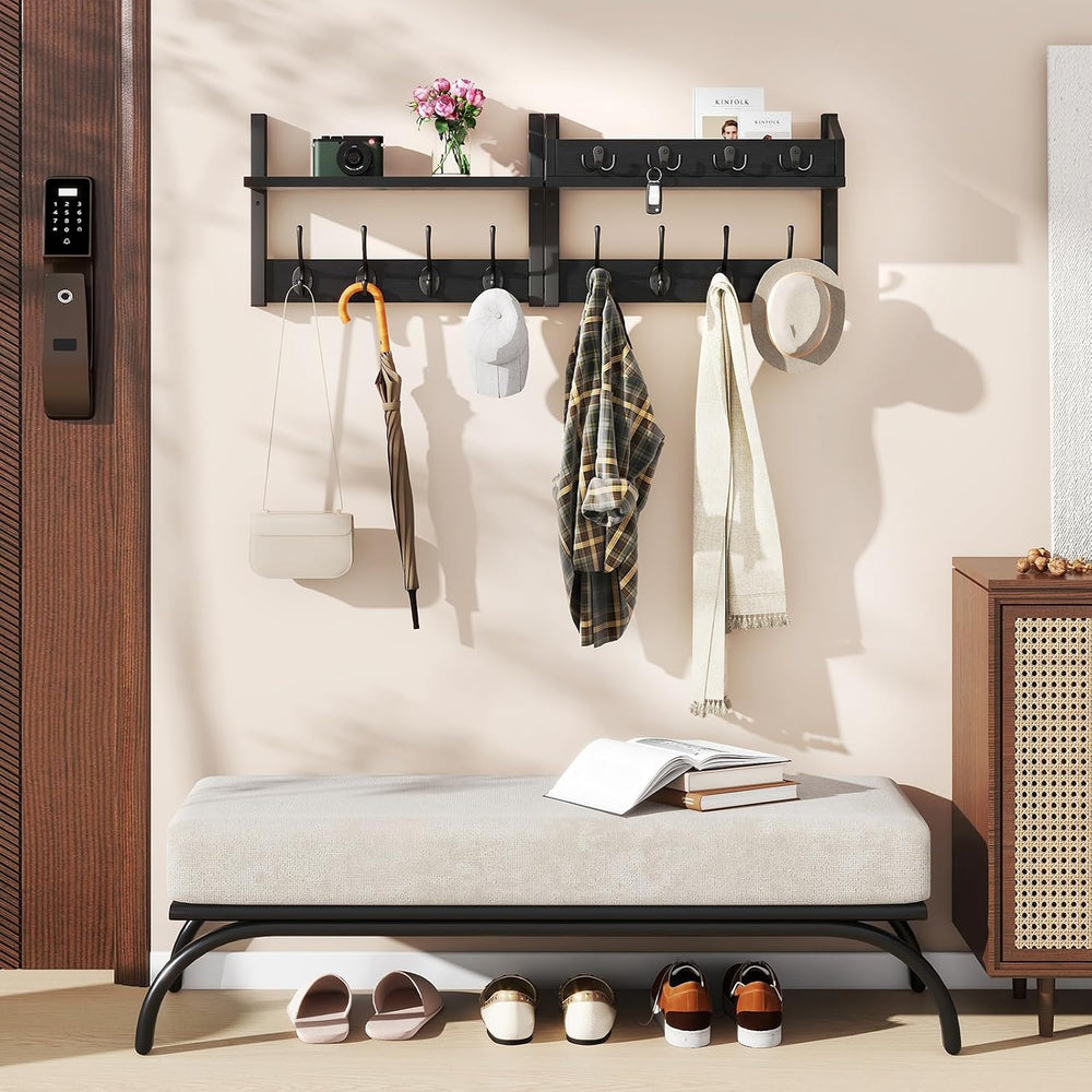 YMYNY 31.5" Coat and Key Rack Wall Mount with Shelf, Black, HWS007B-2