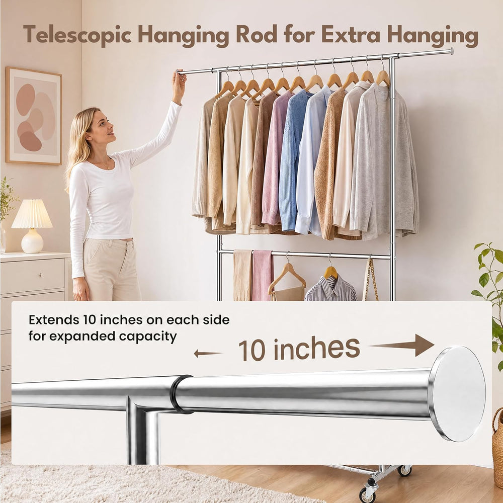 Clothes Rack, Heavy Duty Clothing Rack Load 850 LBS, Silver