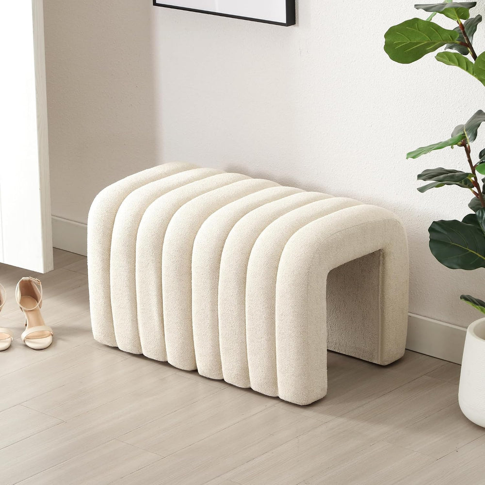 Beige Linen Ottoman Stool Set of 2, Cute Backless Vanity Stool Chair