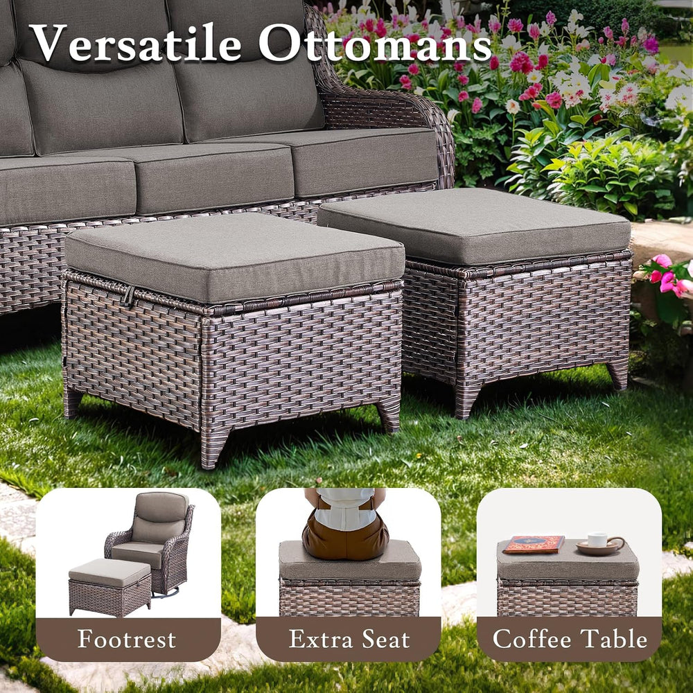 5 PCS Outdoor Bistro Set with Swivel Glider and Ottomans, Brown/Grey
