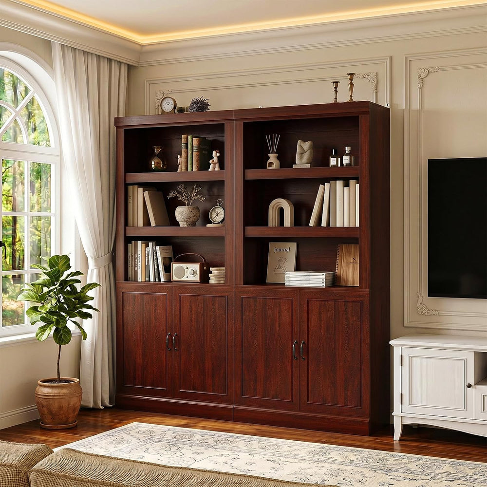 Unikito 71" Tall Bookshelf with Doors and Adjustable Shelves, 2 Pack
