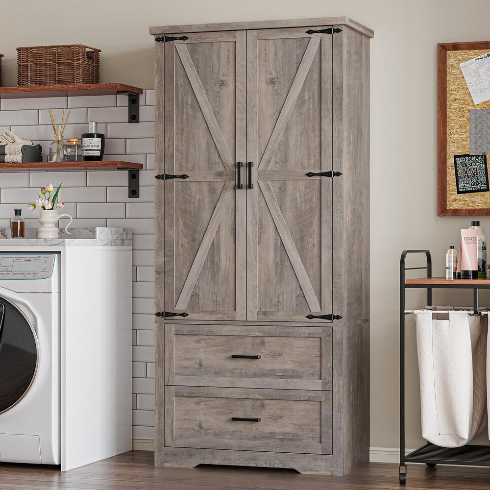 BORNOON Pantry Organizers and Storage Cabinet, 71” Barn Door Kitchen Cabinet ...