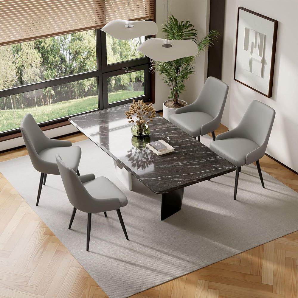 Faux Leather Chairs Set of 4, Waterproof Padded Seat,Grey