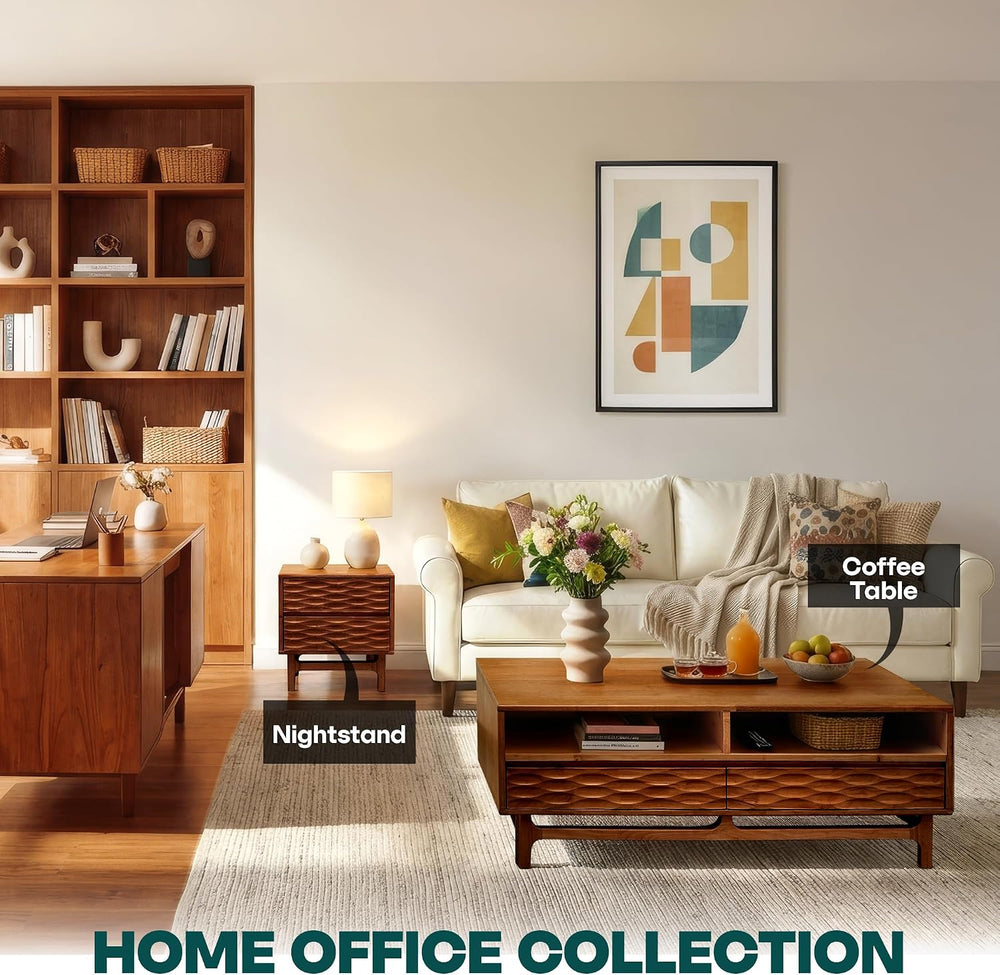 Acacia Elara 47" Wood Coffee Table with Open Shelf & 2 Drawers, Walnut