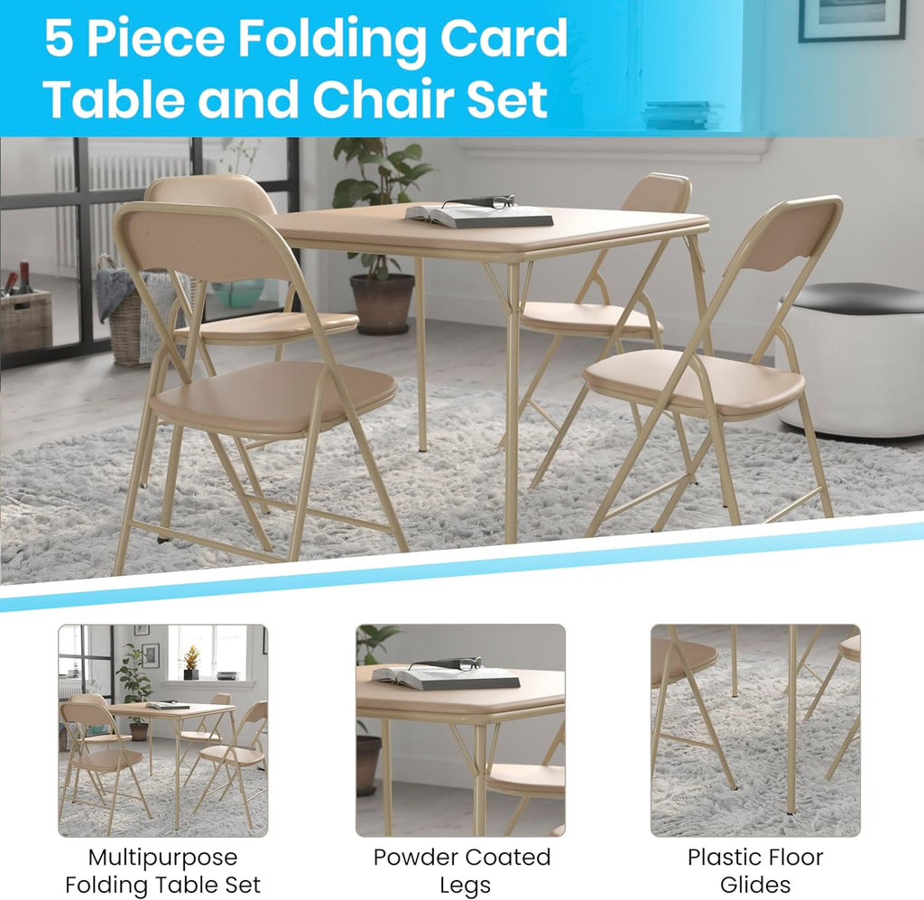 EMMA + OLIVER Tan Square Folding Card Table and Chairs Set for 4 Players