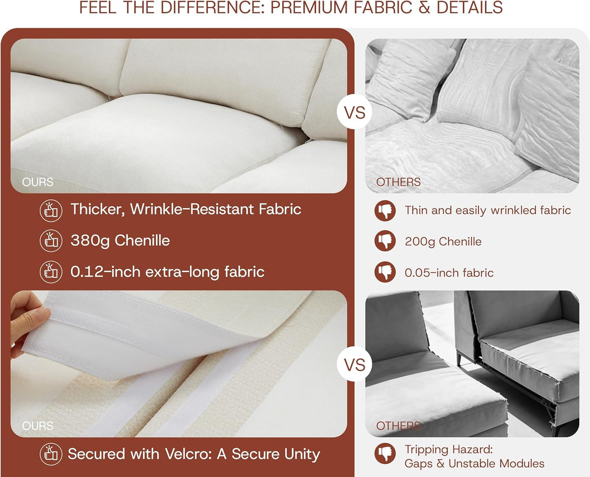 GRUSIGN 110'' Oversized Cloud Couch for Living Room, Modern Big Sectional Compressed L Shape Couch with Ottoman, Comfy Chenille Deep Seat Memory Foam Spineless 4 Seater Sofa, Beige