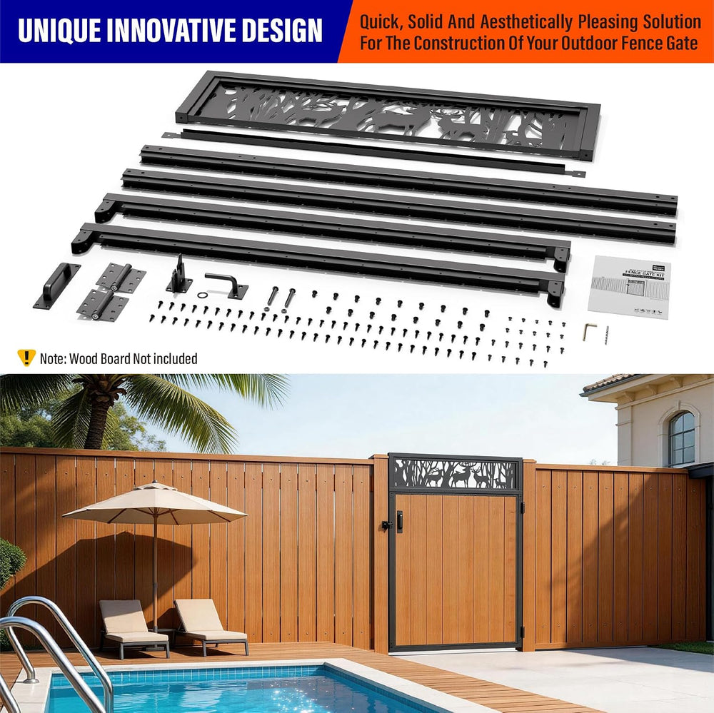 4x6FT (46.78" W X 70.8" H) Stainless Steel Anti Sag Wooden Fence Ga...