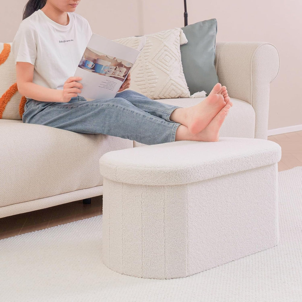B FSOBEIIALEO 30" Folding Ottoman with Storage for Living Room, Cream White