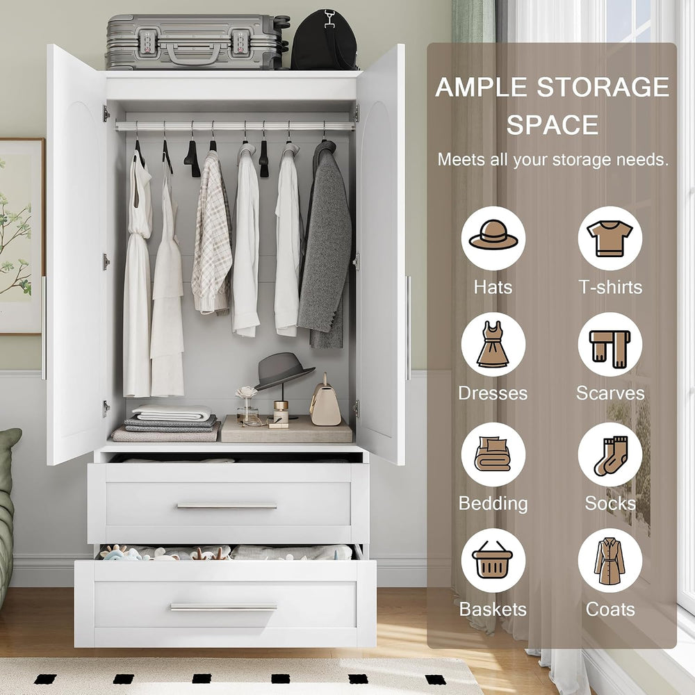 Einhomn Wooden Armoire Wardrobe Closet with 2 Doors and 2 Drawers,Bedroom Fre...