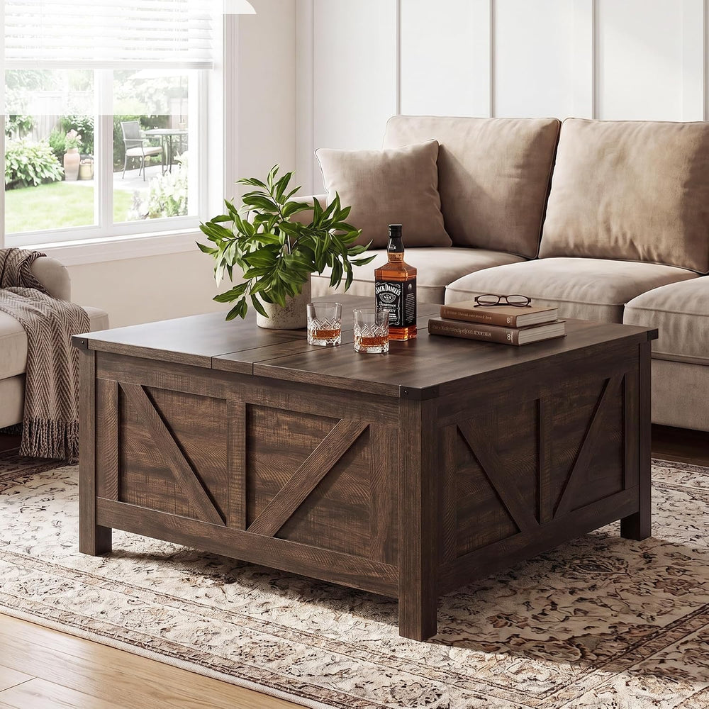 35” Farmhouse Coffee Table, Rustic Center Table with Lift Top