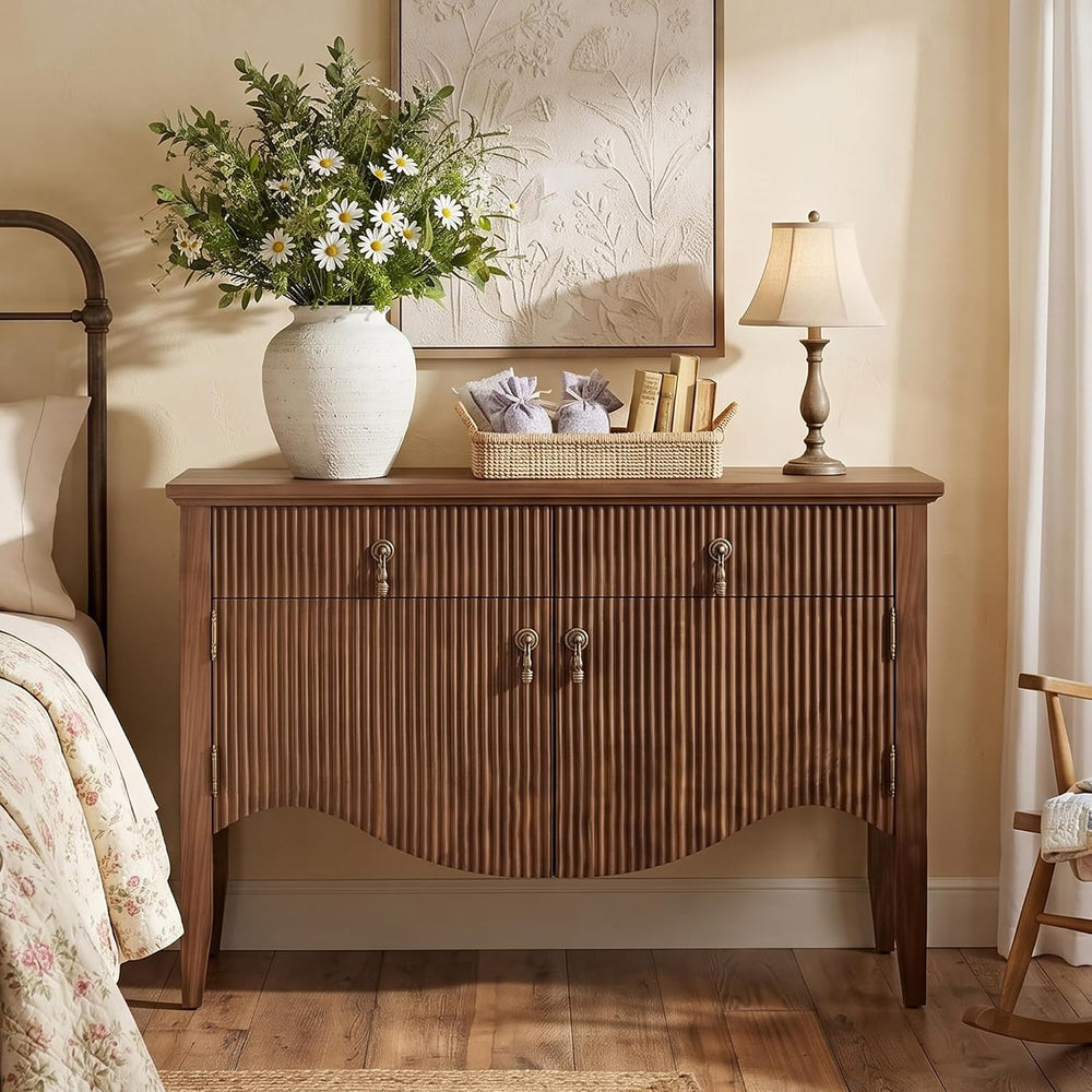 senlin 40" Fluted Console Table, Wooden Entryway Console Table with Stor...