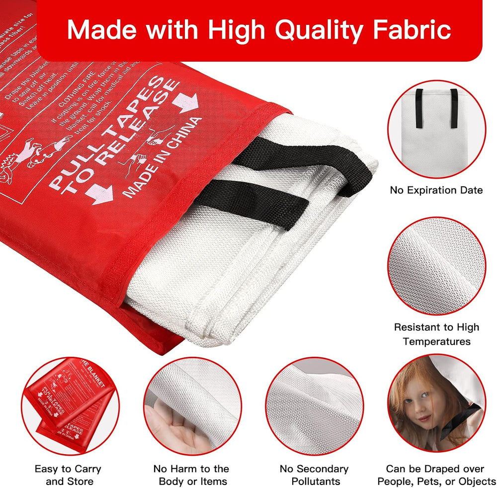 Emergency Fire Blanket for Home and Kitchen - 4 Pack 3.3ft x 3.3ft Fiberglass...