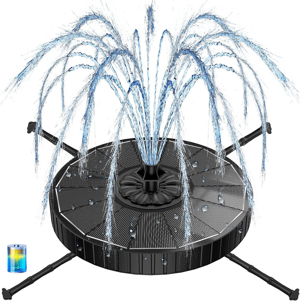 Yzert Solar Fountain with 2000mah Battery, 3-Level Adjustable Water Height, R...