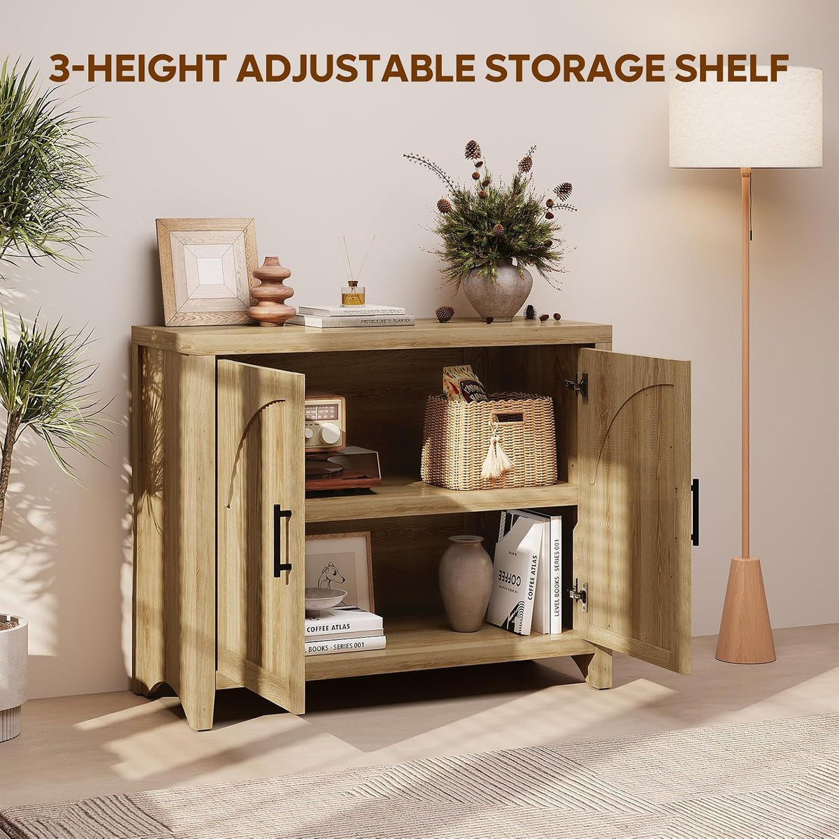 bestier 110"w fluted long sideboard buffet cabinet with, close-up detail
