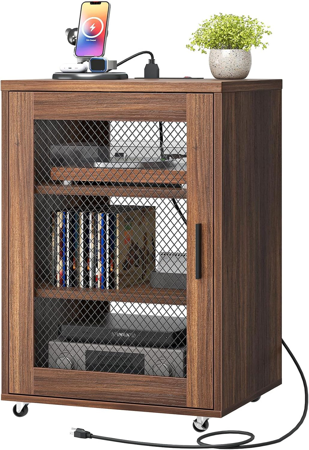 CHOEZON Media Cabinet with Charging Station, Stereo Cabinet with Wheels, Audi...