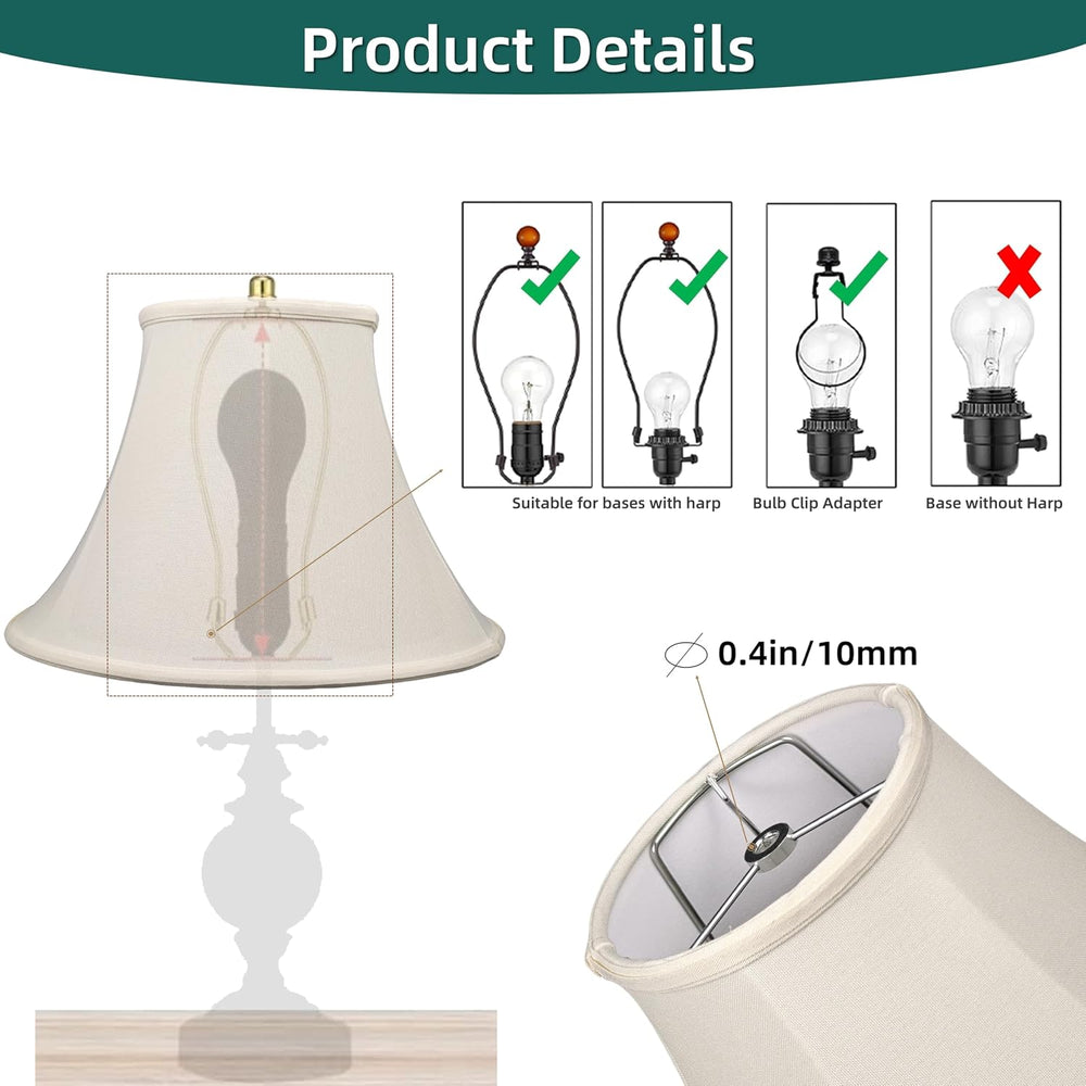 White Bell Lampshade, 6" x 13" x 10", Replacement Lamp shade, ...