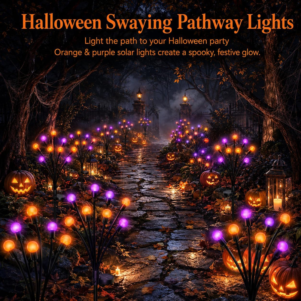 Solar Firefly Lights Outdoor, 4 Pack Orange Purple Halloween Yard Decor