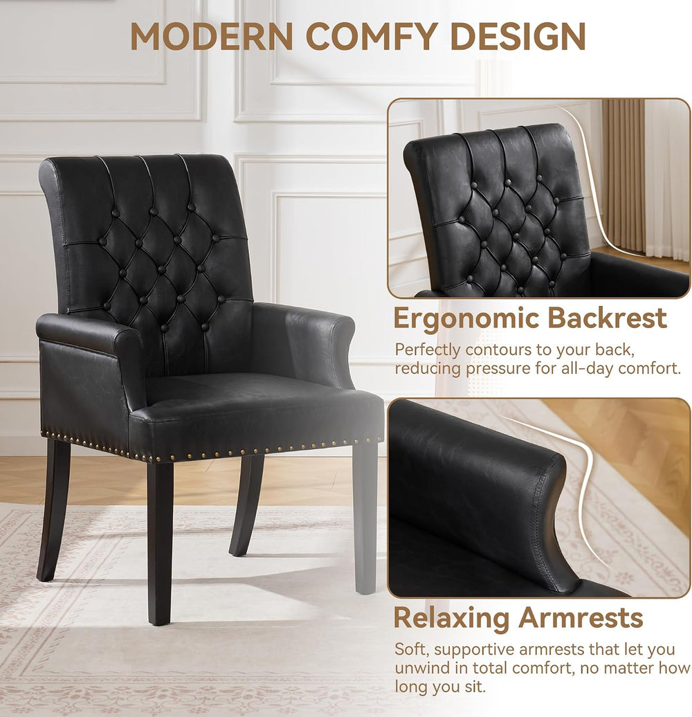 WUTUTUEE PU Leather Dining Chair with Arms, Upholstered Tufted High Back Dini...