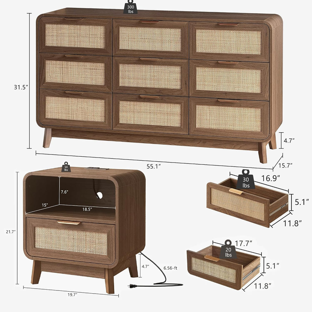 FORTUNETEC Dresser and Nightstand Sets, 3 Piece Bedroom Set, Walnut
