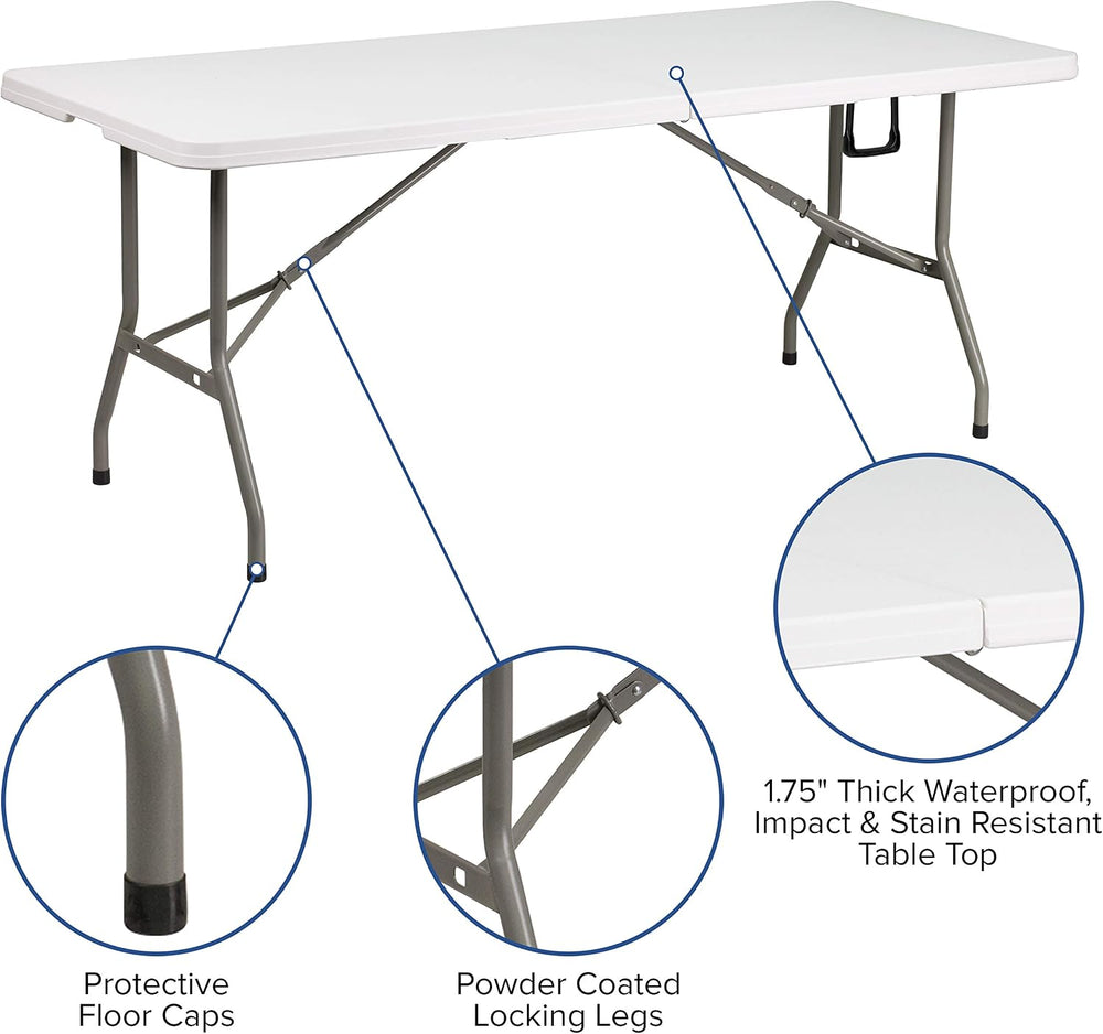 Flash Furniture 6-Foot Bi-Fold Granite White Plastic Folding Table