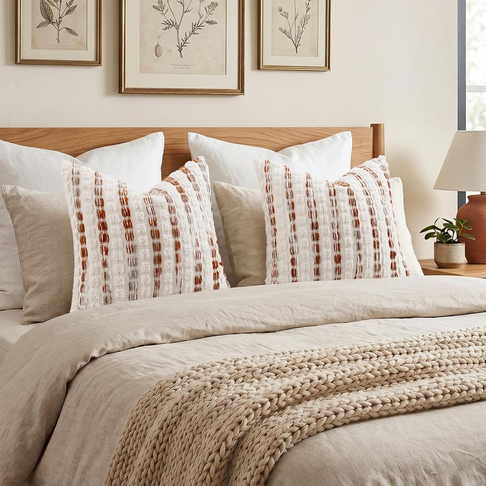 decorUhome Chenille Tufted Stripe Throw Pillow Covers 22x22 Set of 2 Orange