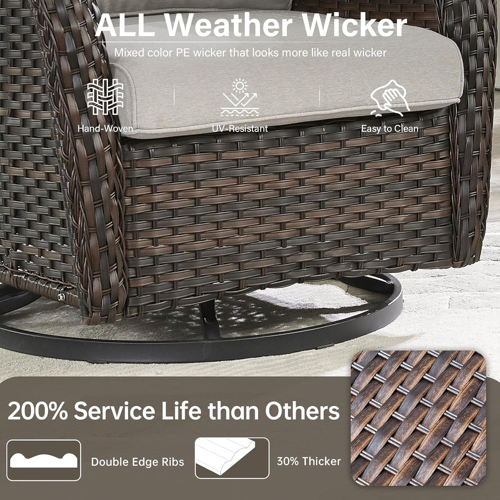 Swivel Patio Chairs Set of 2 with 5" Thick Cushion - Wicker Outdoor Swiv...