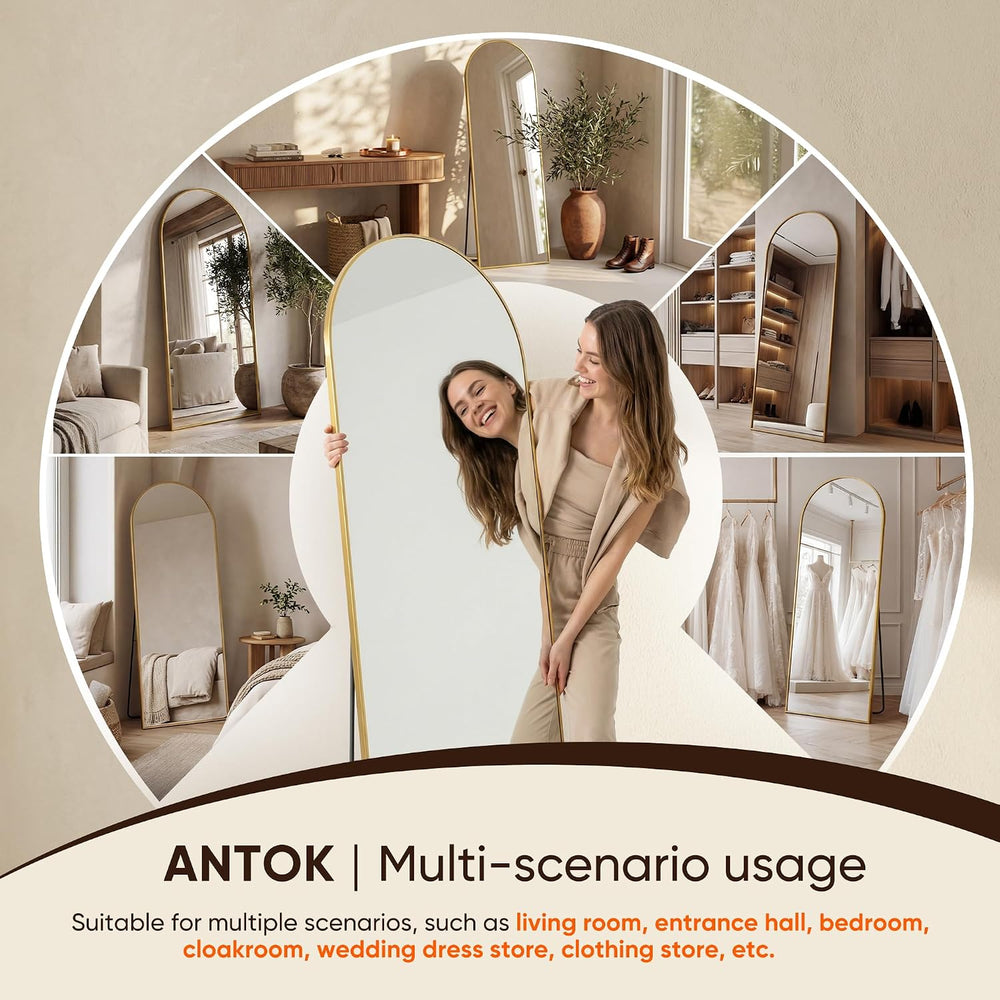 Antok 58" x19” Arched Full Length Mirror, Floor Mirror with Stand,Gold