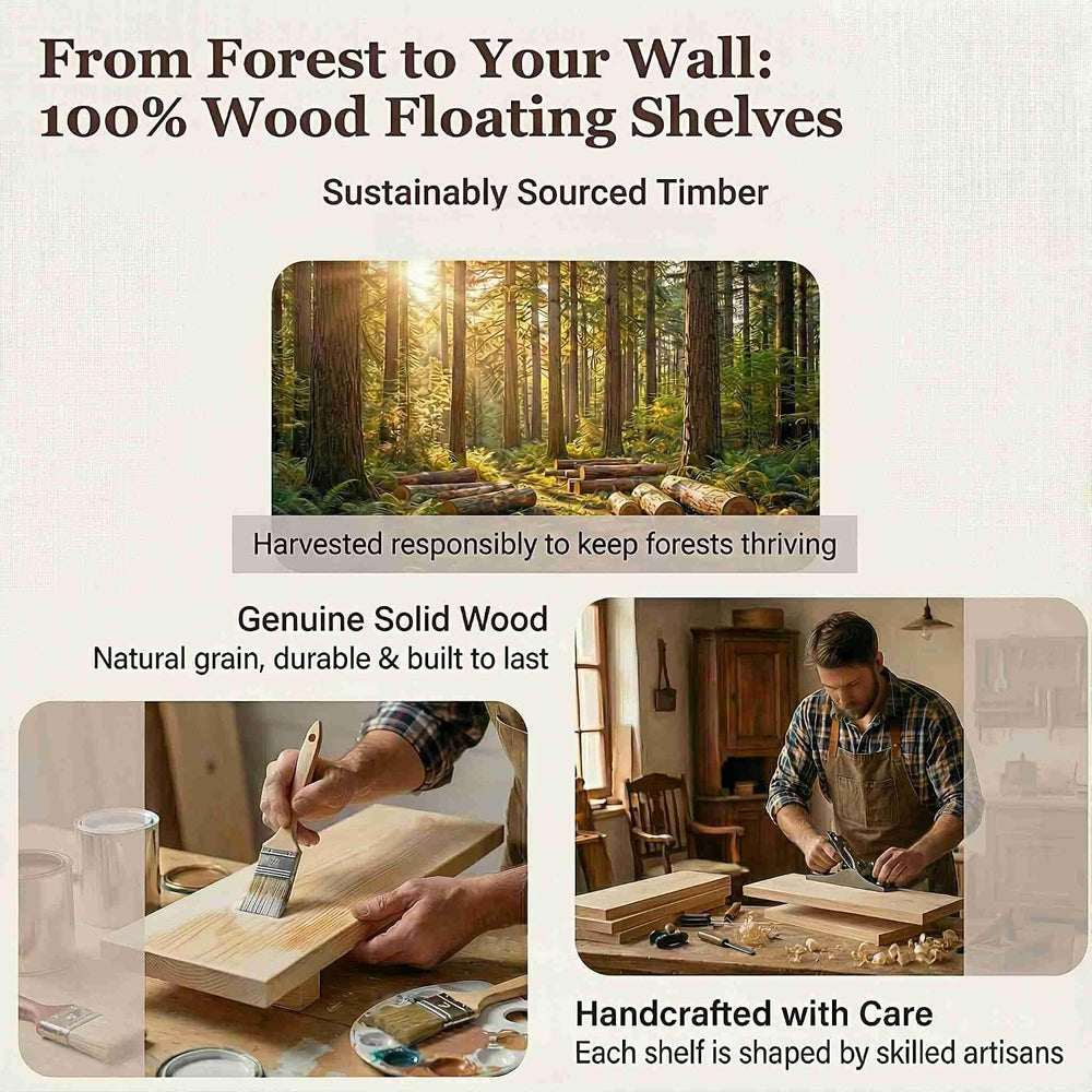 SAUMONIERES Floating Shelves Wall Shelf Solid Wood for Bathroom Bedroom Kitch...