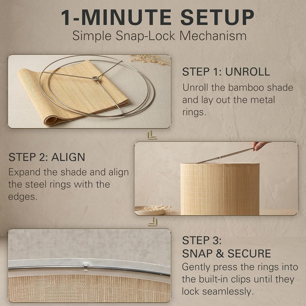 Bamboo Lamp Shades Set of 2, Handwoven Medium Drum Lampshades for Table Lamps...