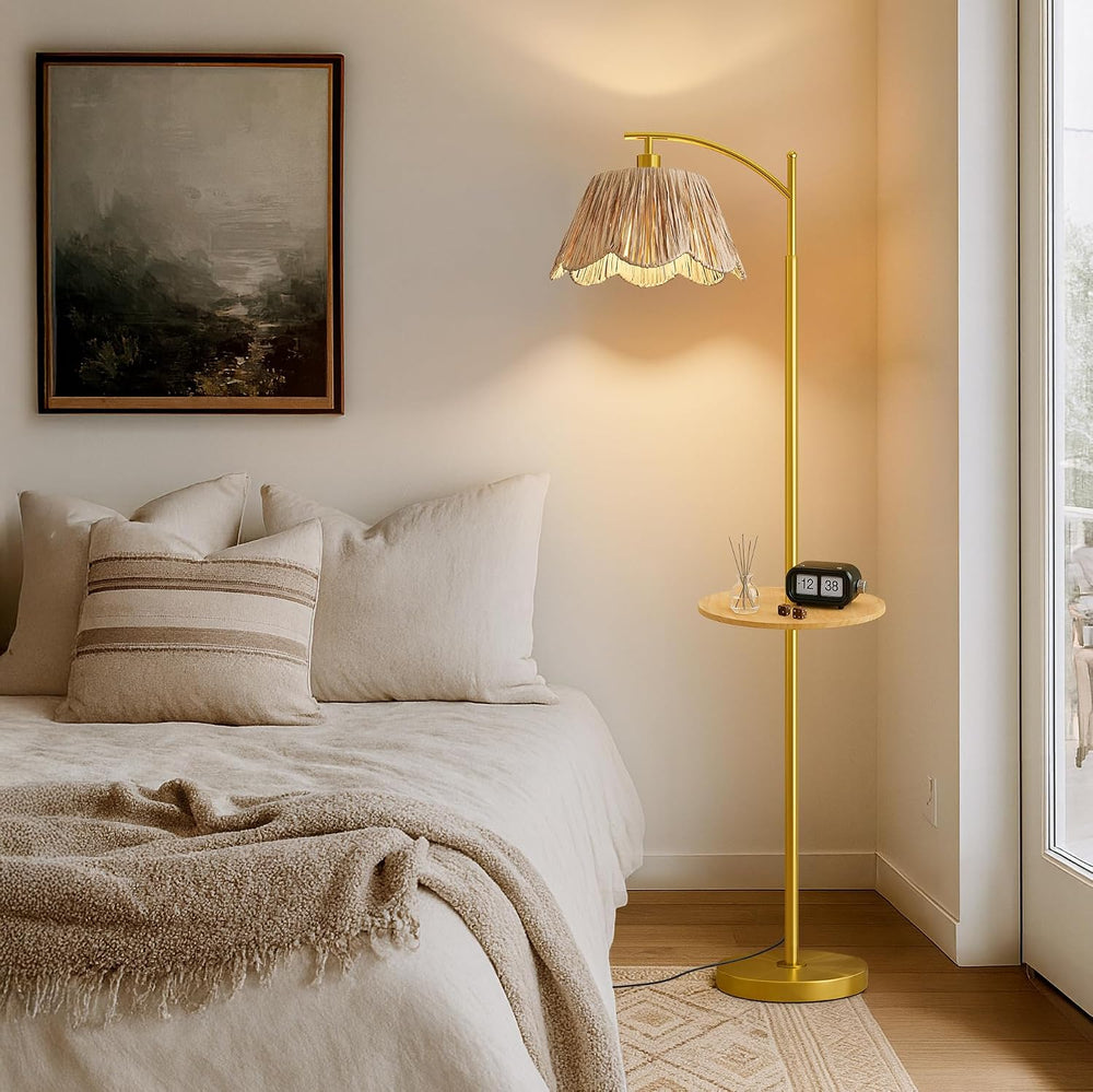 Oneach Floor Lamp with Table for Bedroom, Boho Standing Lamps with Foot Switc...