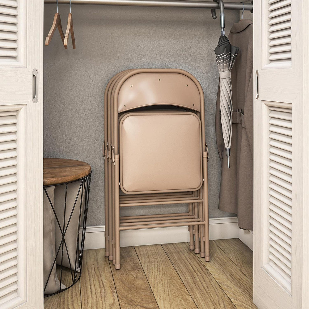 Cosco Vinyl Folding Chair, 4 Pack, Antique Linen