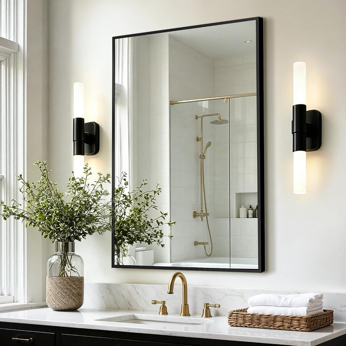 Bathroom Vanity Mirror for Over Sink, 30x20 Inch Matte Black Mirror