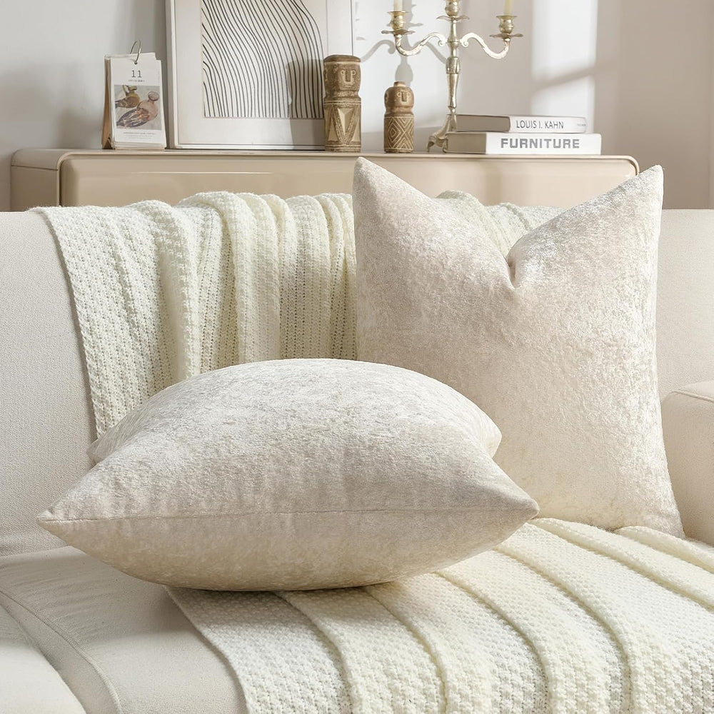 FUTEI Pack of 2 Crushed Flannel Throw Pillow Covers 26x26 Inch, Cream