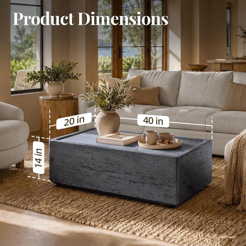 Patio Watcher 40" Rectangle Coffee Table, Travertine Look, Dark Gray