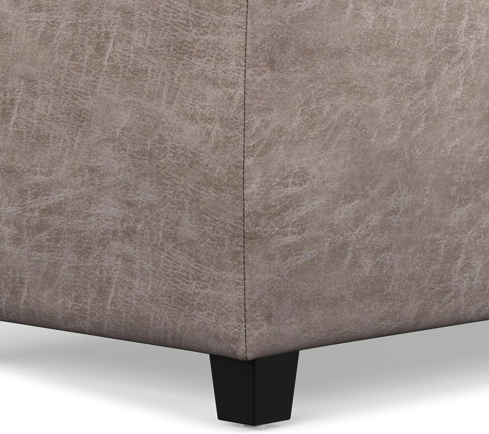 SIMPLIHOME Avalon 48" Wide Vegan Leather Storage Ottoman in Grey