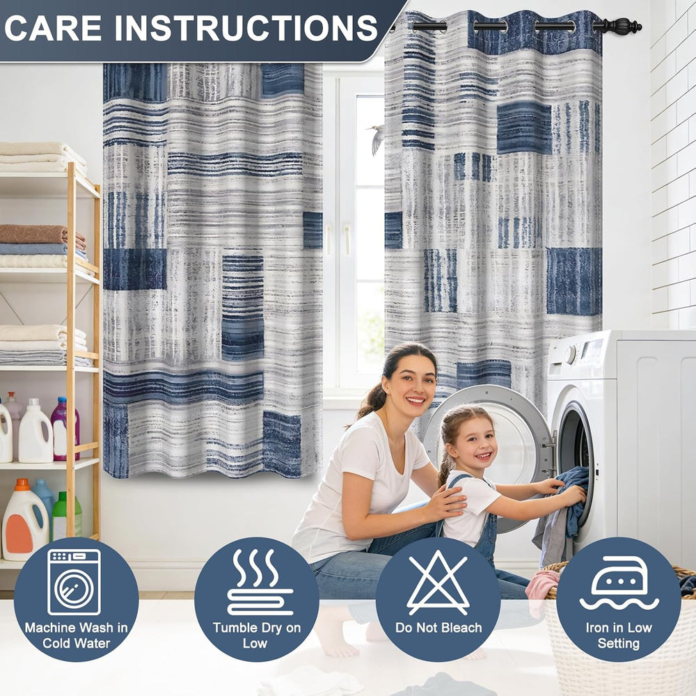Blue Abstract Room Darkening Curtains 63 Inches Long, 90% Blackout Gray Rust ...