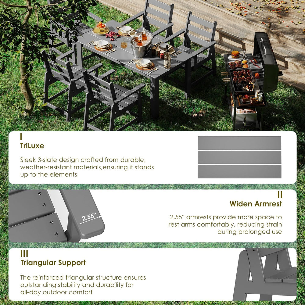 GREENVINES 7-piece Outdoor Dining Set, HDPE Table & 6 Armchairs, Gray