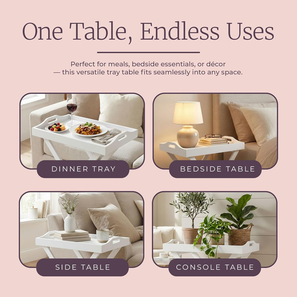 Lavish Home Folding TV Tray Table with Removable Tray Top, White, 22 Inch