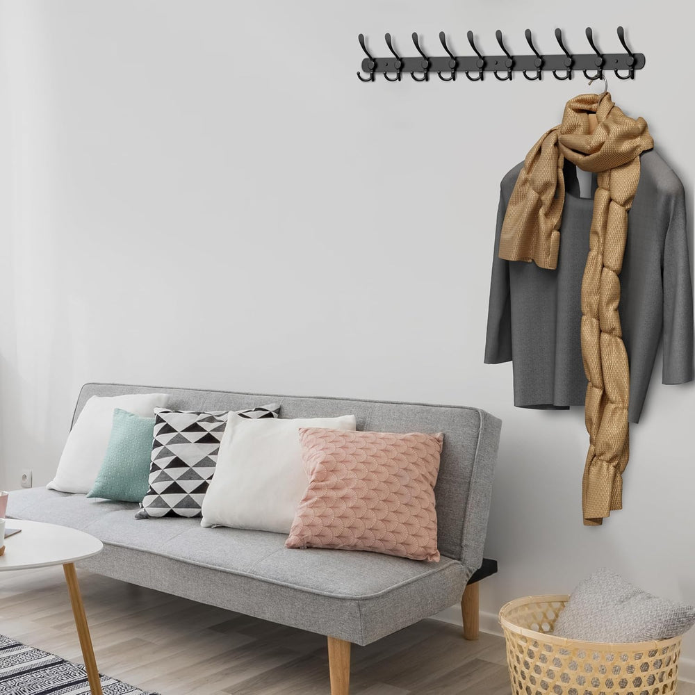 Coat Rack Wall Mount with 10 Tri Hooks – 32 Inch Stainless Steel Coat Hook Ra...