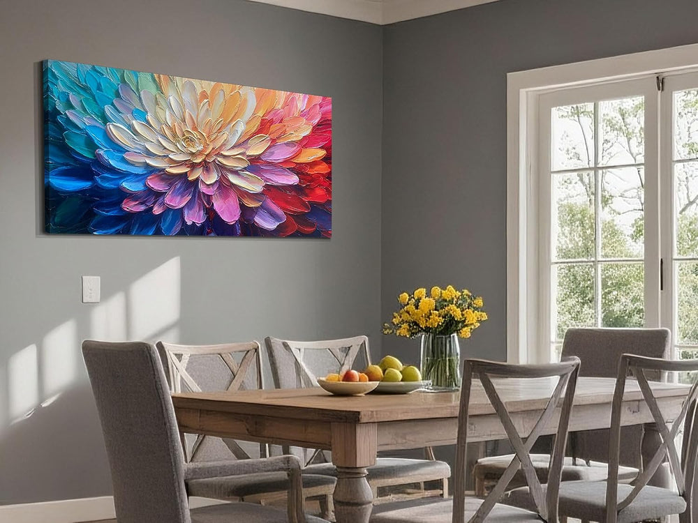 Arjun Colorful Flower Wall Art Floral Textured Canvas Large 40"x20"