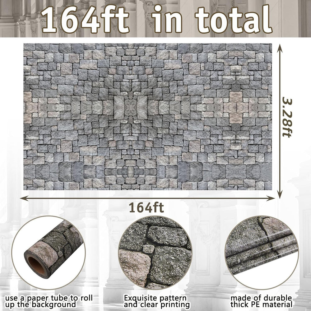 Jecery 164ft x 39.4in Stone Wall Tablecloth Roll, Halloween Party Decor