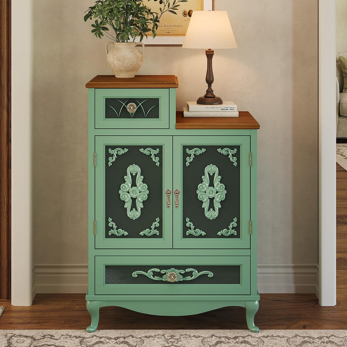 JOINICE Vintage Accent Cabinet with Doors,Entryway,Hallway,Sage Green